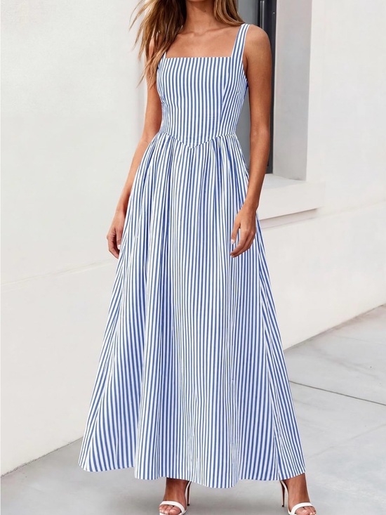 PrettyGarden Dresses & Skirts - #54 Pretty Garden Dark Blue and White Striped Square Neck Maxi Dress